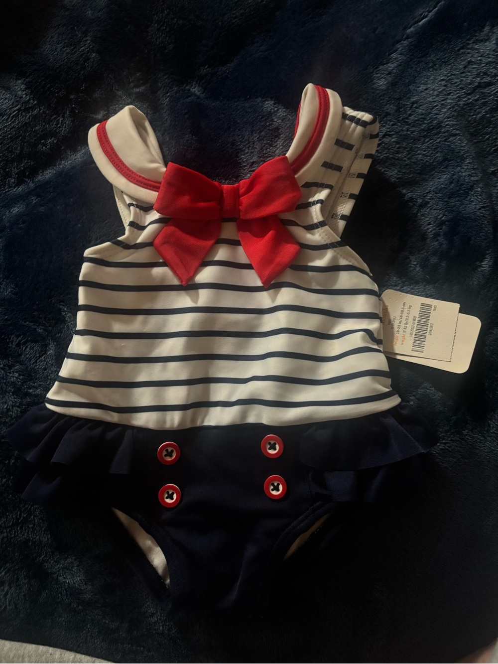 BMW Navy and White Striped Baby Sailor Romper with Red Trim